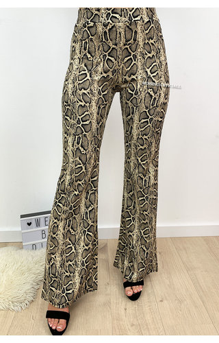 BEIGE - 'LYANNE' - SNAKE PRINT FLARED PANTS BEIGE - 'LYANNE' - SNAKE PRINT FLARED PANTS