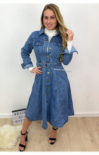MEDIUM BLUE - 'JAZZ' - REAL DENIM A-LINE MAXI DRESS MEDIUM BLUE - 'JAZZ' - REAL DENIM A-LINE MAXI DRESS
