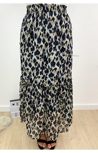 MIDNIGHT BLUE - 'LEONIE MAXI' - LEOPARD PRINT RUFFLE MAXI SKIRT MIDNIGHT BLUE - 'LEONIE MAXI' - LEOPARD PRINT RUFFLE MAXI SKIRT
