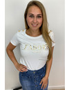 WHITE - 'GOLD JADORE' - GOLD BUTTON TEE