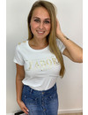 WHITE - 'GOLD JADORE' - GOLD BUTTON TEE