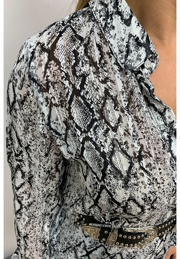 GREY - 'NICOLE' - SNAKE PRINT OVERSIZED PLISSÉ BLOUSE