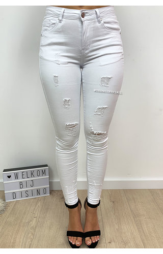 HELLO MISS - WHITE - DISTRESSED SUPER STRETCH SKINNY JEANS - 555 HELLO MISS - WHITE - DISTRESSED SUPER STRETCH SKINNY JEANS - 555