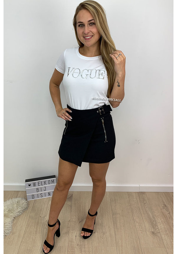 BLACK - 'ADALYN' - PREMIUM QUALITY BELTED MINI SKIRT