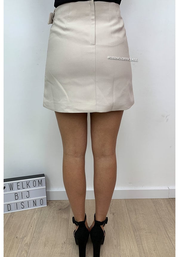 BEIGE - 'ADALYN' - PREMIUM QUALITY BELTED MINI SKIRT