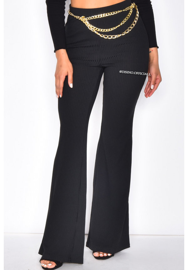 BLACK - 'TOPPIESHOP' - HIGH WAIST RIBBED FLARED PANTS