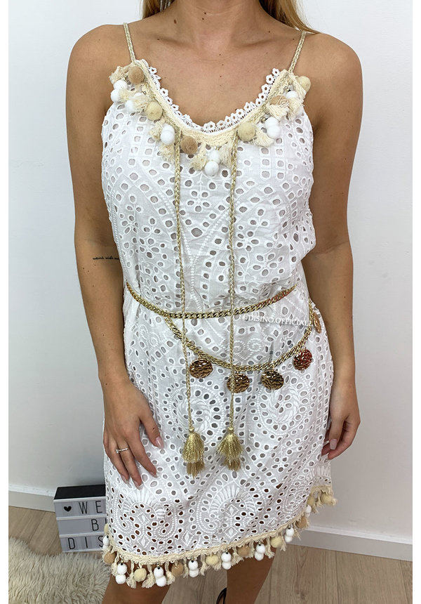 WHITE - 'JOANNE' - CROCHET LACE IBIZA DRESS BRUSHED DETAIL