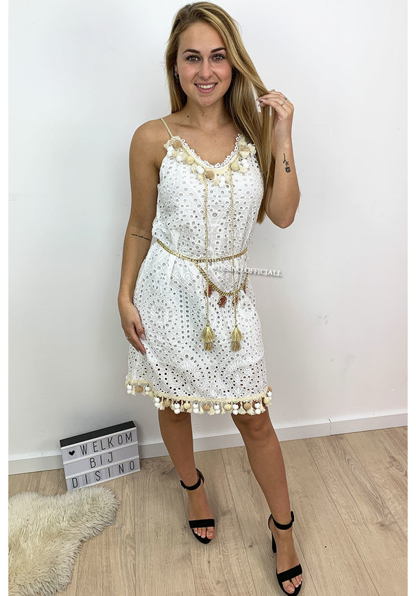 WHITE - 'JOANNE' - CROCHET LACE IBIZA DRESS BRUSHED DETAIL