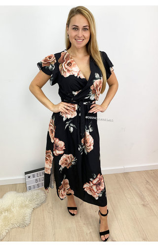 BLACK - 'KATJA ROSE' - BIG ROSES PRINT MAXI DRESS BLACK - 'KATJA ROSE' - BIG ROSES PRINT MAXI DRESS