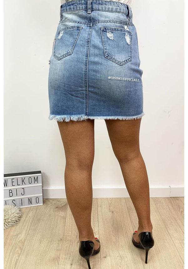 LIGHT BLUE - 'MISSANDRA' - FLORAL 3D DENIM SKIRT