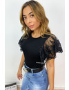 BLACK- 'FIFI' - SUPER STRETCH LACE BELL SLEEVE TOP