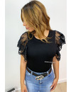 BLACK- 'FIFI' - SUPER STRETCH LACE BELL SLEEVE TOP