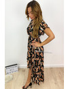 BLACK - 'PEARSON SPECTER' - GOLD DOTTED PALM LEAVES MAXI RUFFLE DRESS