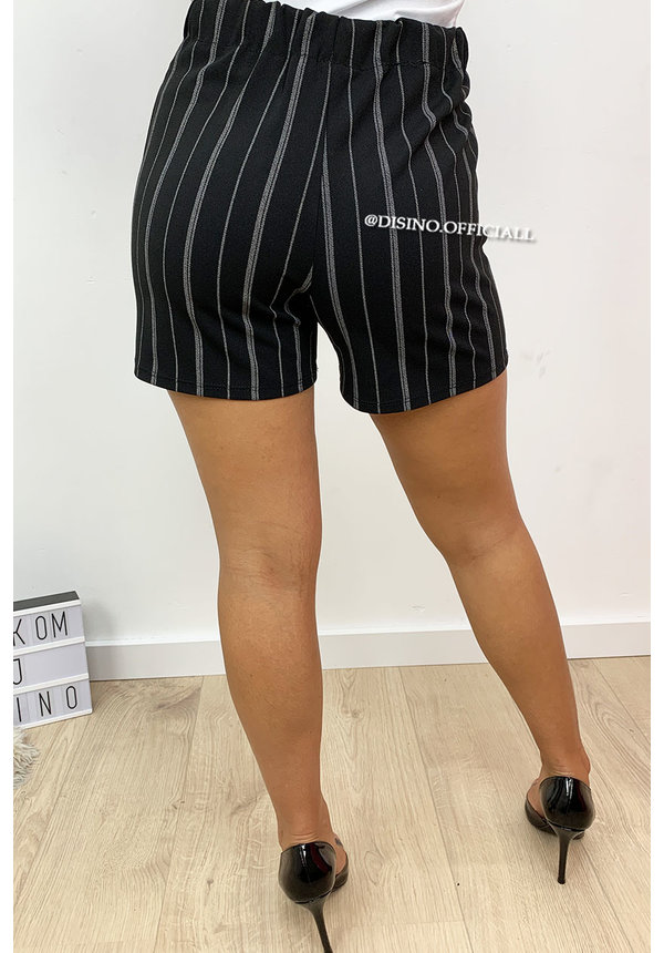 BLACK - 'CARINA' - CHALK STRIPE HIGH WAIST SHORT WITH BELT