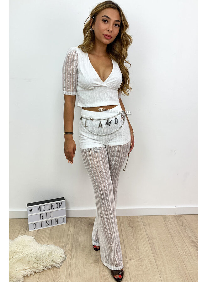 WHITE - 'KITTY' - FESTIVAL LACE FLARE TWO PIECE
