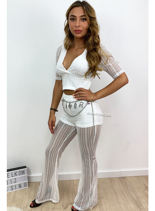 WHITE - 'KITTY' - FESTIVAL LACE FLARE TWO PIECE
