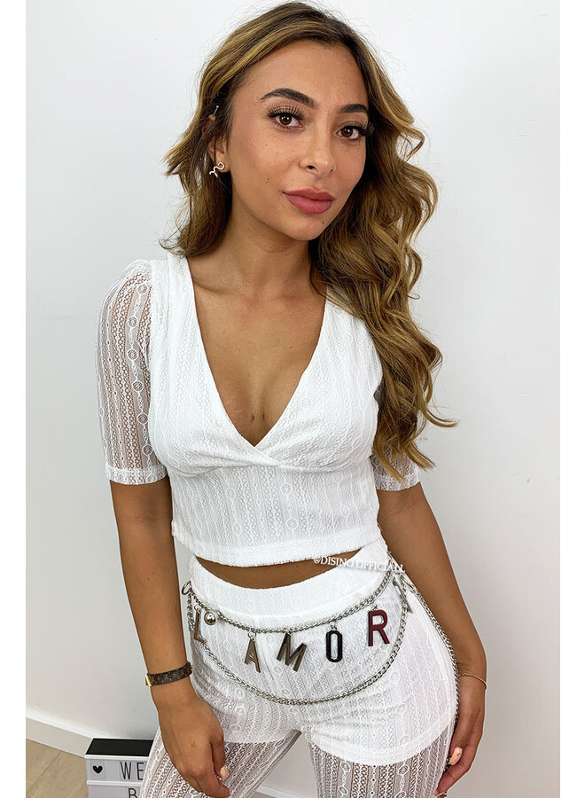 WHITE - 'KITTY' - FESTIVAL LACE FLARE TWO PIECE