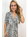 GREY - 'NICOLE MIDI DRESS' - SNAKE PRINT PLISSÉ RUFFLE DRESS