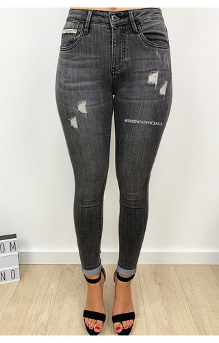 QUEEN HEARTS JEANS - DARK GREY - PERFECT SKINNY ROLL UP - 9310 QUEEN HEARTS JEANS - DARK GREY - PERFECT SKINNY ROLL UP - 9310