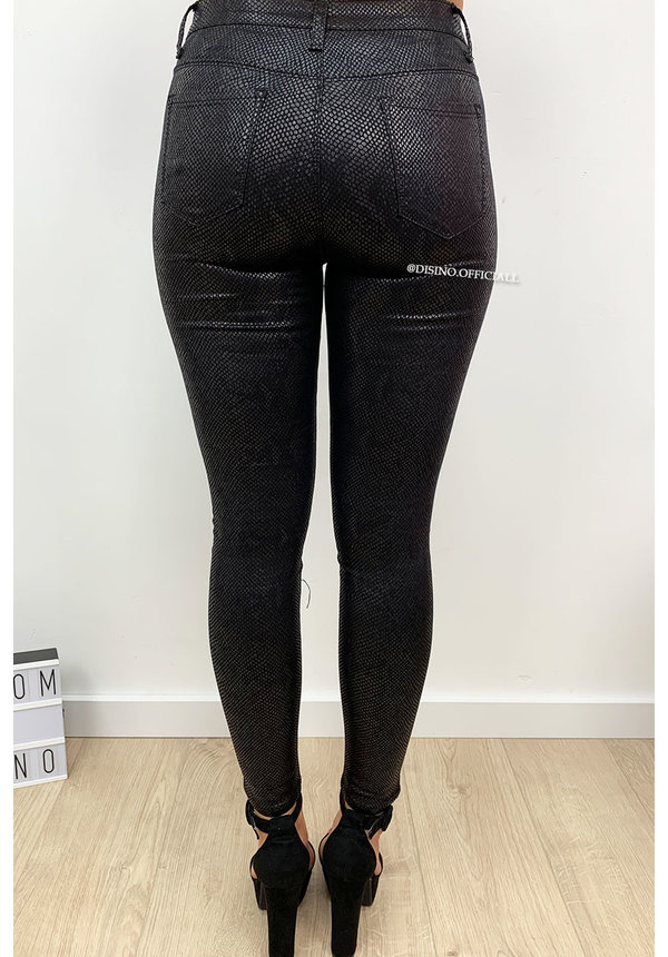 BLACK - 'ALIYAH' - SNAKE PRINT SKINNY PANTS