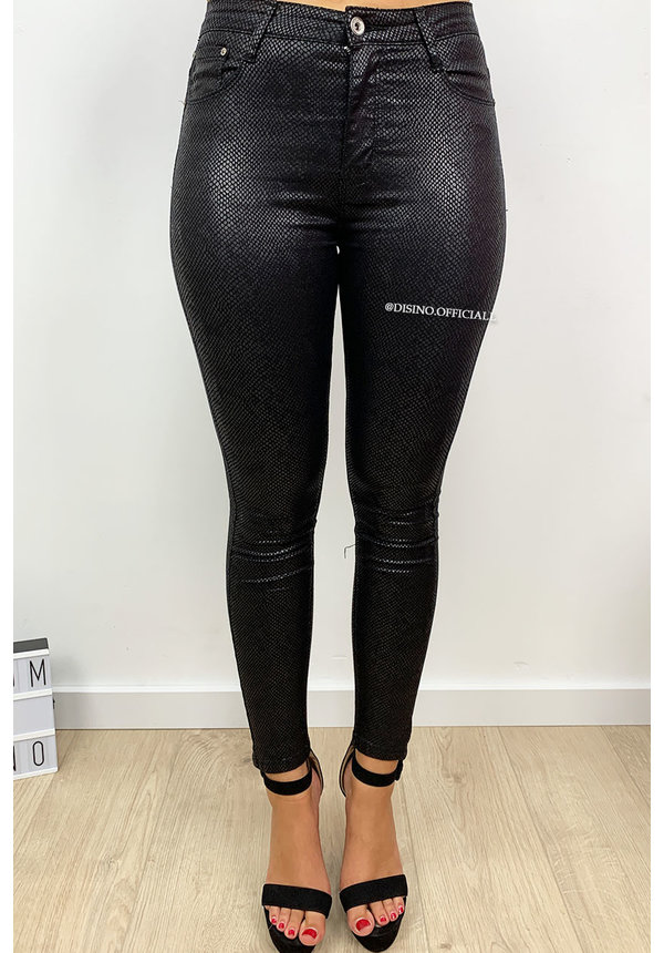 BLACK - 'ALIYAH' - SNAKE PRINT SKINNY PANTS