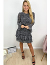 BLACK - 'ILSE' - LEOPARD PRINT LONG SLEEVE RUFFLE DRESS