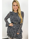 BLACK - 'ILSE' - LEOPARD PRINT LONG SLEEVE RUFFLE DRESS