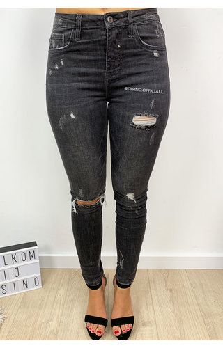 QUEEN HEARTS JEANS - DARK GREY - RIPPED SKINNY HIGH WAIST - 9170 QUEEN HEARTS JEANS - DARK GREY - RIPPED SKINNY HIGH WAIST - 9170
