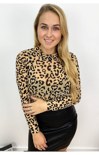 NUDE - 'CHELSEY' - LEOPARD PRINT MESH BODYSUIT NUDE - 'CHELSEY' - LEOPARD PRINT MESH BODYSUIT