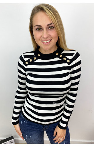 BLACK - 'GIA' - STRIPED GOLD BUTTON RIBBED TOP BLACK - 'GIA' - STRIPED GOLD BUTTON RIBBED TOP