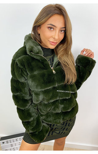 KHAKI GREEN - 'ROXAN' - ZIPPED SUPER SOFT FAKE FUR BOMBER JACK KHAKI GREEN - 'ROXAN' - ZIPPED SUPER SOFT FAKE FUR BOMBER JACK