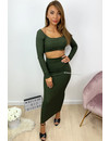 KHAKI GREEN - 'EMILIA' - CLASSY INSPIRED LOGO RIBBED TWO PIECE