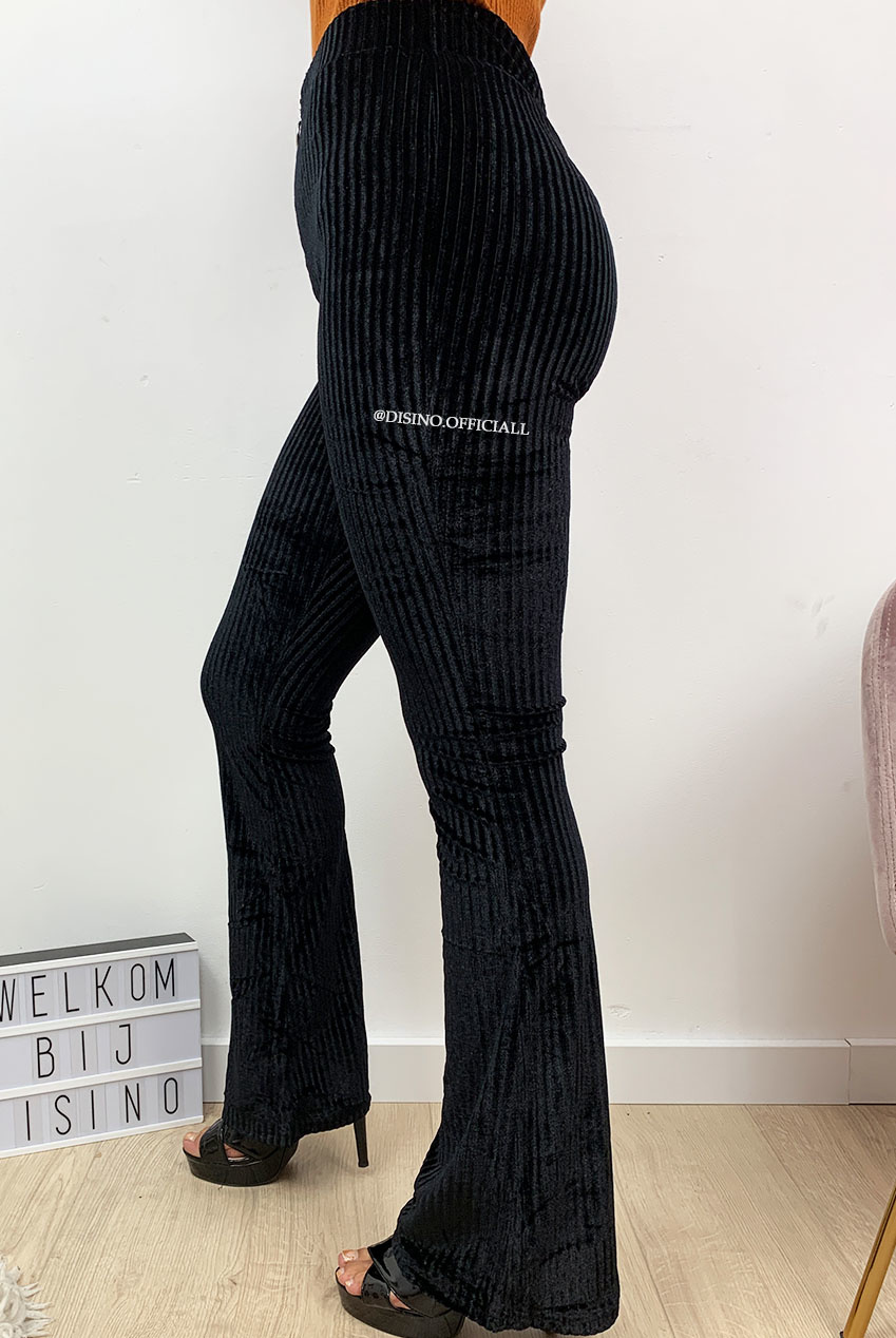 ZIPPED HIGH WAIST RIBBED VELVET FLARE 
