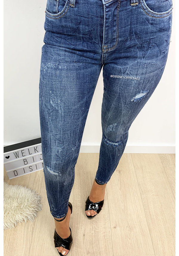 QUEEN HEARTS JEANS - DARK BLUE - RIPPED KNEE ANKLE ZIP - 9251