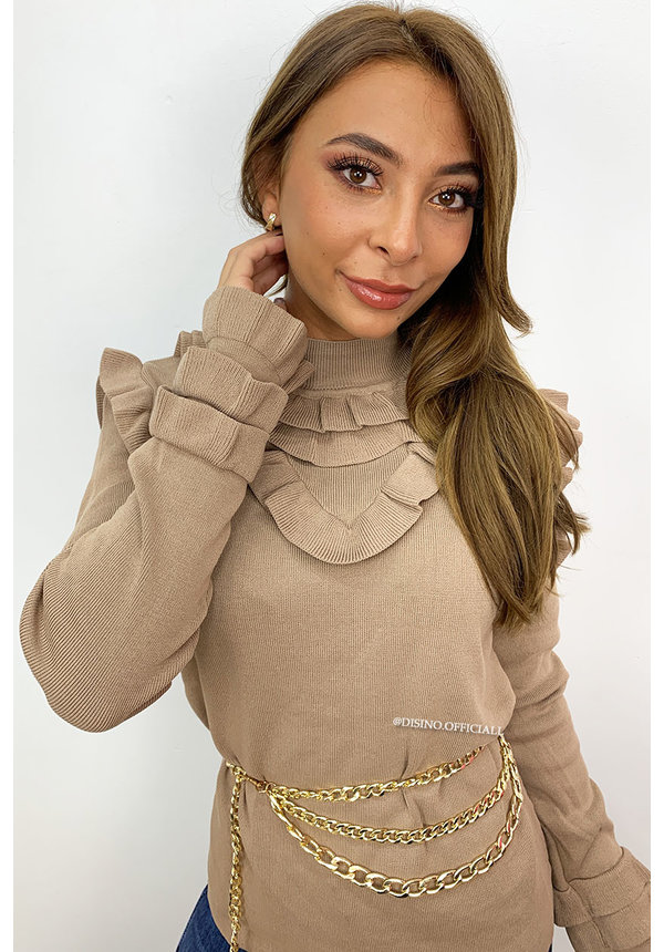 BEIGE - 'OLSEN' - RUFFLE INSPIRED TOP