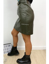 KHAKI GREEN - 'NIKKIE' - DOUBLE BELTED LEATHER SKIRT