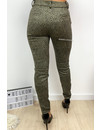 KHAKI GREEN - 'ILONA' - SUEDINE LEOPARD PANTS