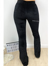 BLACK - 'AMBER' - VELVET RIBBED FLARED PANTS