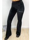 BLACK - 'AMBER' - VELVET RIBBED FLARED PANTS