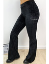 BLACK - 'AMBER' - VELVET RIBBED FLARED PANTS