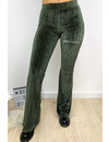 KHAKI GREEN - 'AMBER' - VELVET RIBBED FLARED PANTS