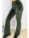 KHAKI GREEN - 'AMBER' - VELVET RIBBED FLARED PANTS