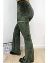 KHAKI GREEN - 'AMBER' - VELVET RIBBED FLARED PANTS