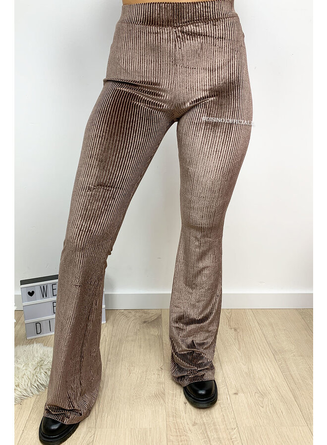 NUDE - 'AMBER' - VELVET RIBBED FLARED PANTS