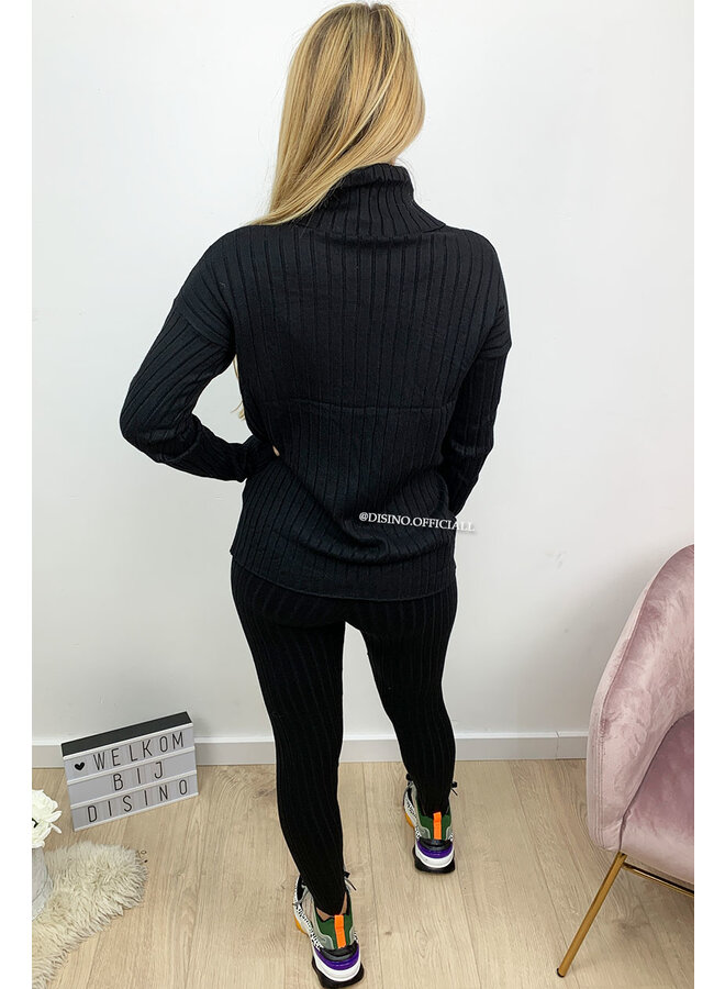 BLACK - 'EZRA' - PREMIUM QUALITY RIBBED COL TWIN SET
