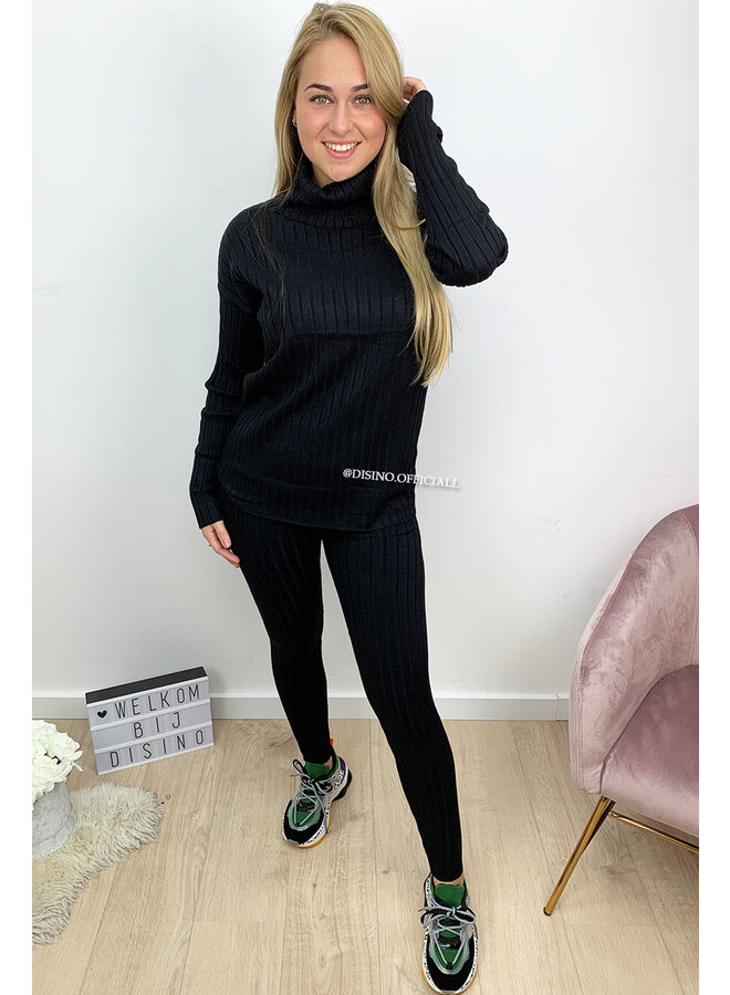 BLACK - 'EZRA' - PREMIUM QUALITY RIBBED COL TWIN SET