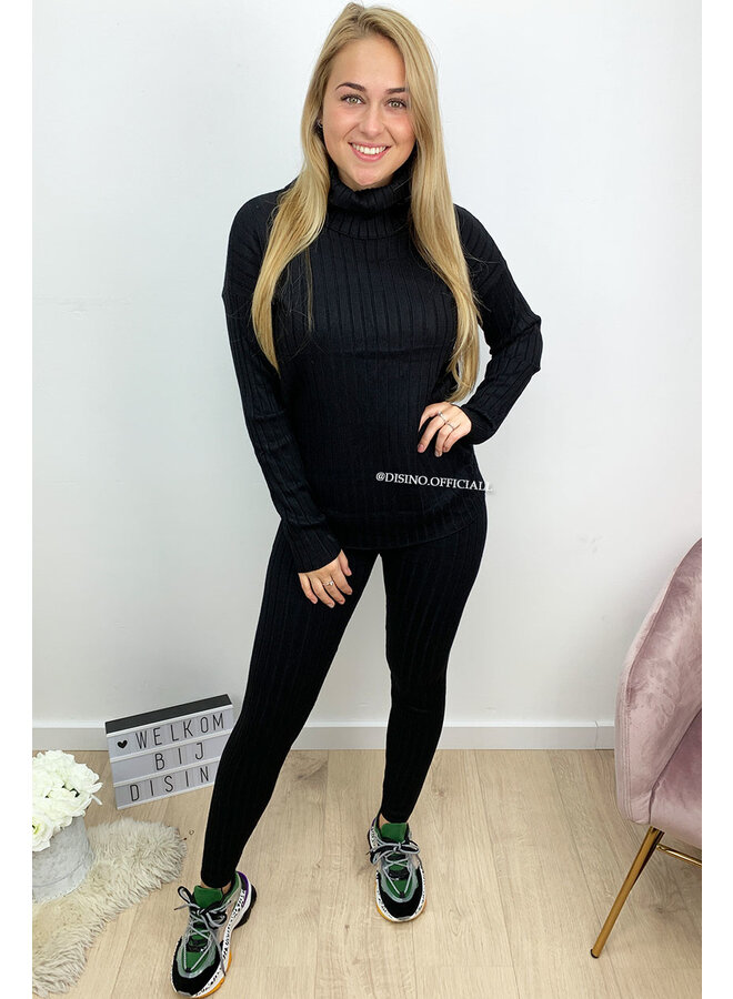 BLACK - 'EZRA' - PREMIUM QUALITY RIBBED COL TWIN SET
