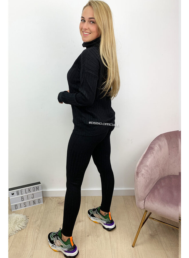 BLACK - 'EZRA' - PREMIUM QUALITY RIBBED COL TWIN SET