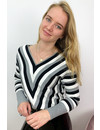 GREY - 'VERONA' - V NECK STRIPED JUMPER