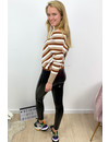 BROWN - 'VERONA' - V NECK STRIPED JUMPER